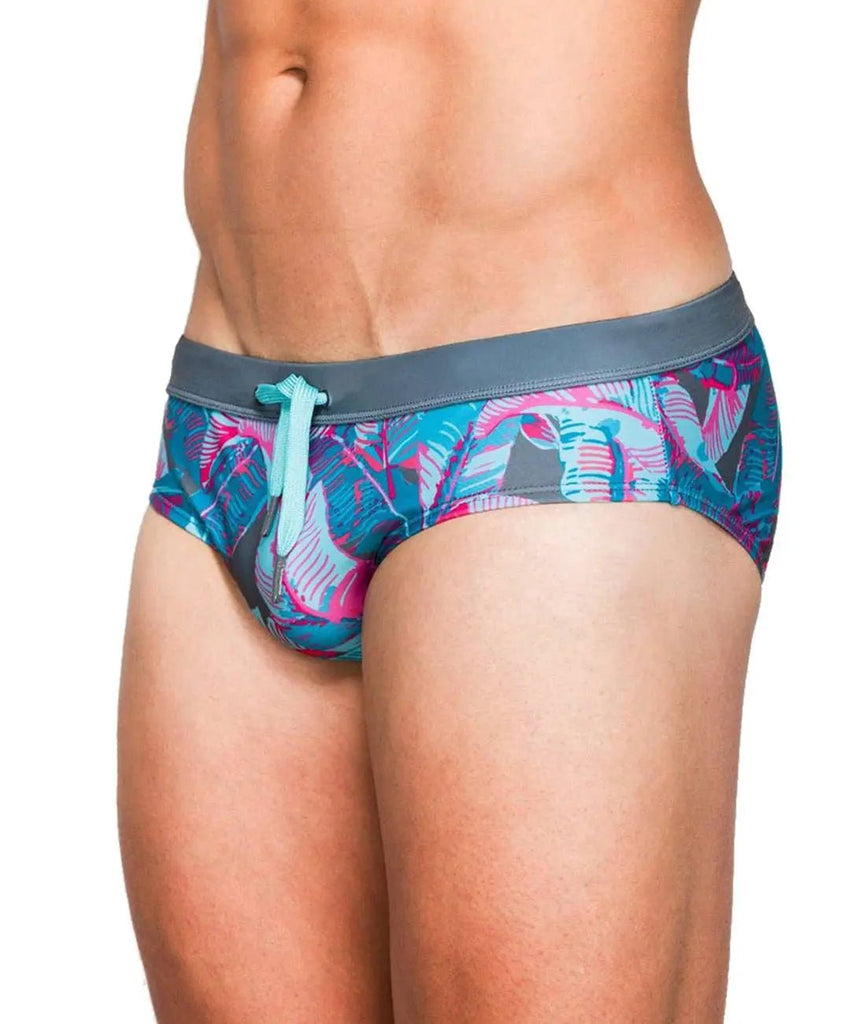 SKY BLUE LEAVES SWIM BRIEF - mizokwear