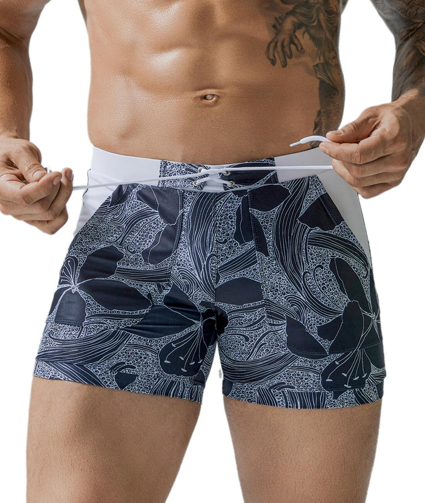 SWIM BRIEF S-YK210-Navy Leaf - mizokwear