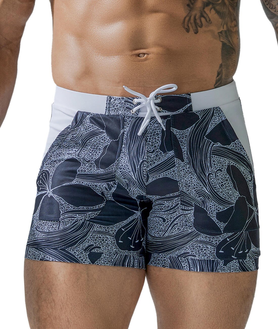 SWIM BRIEF S-YK210-Navy Leaf - mizokwear